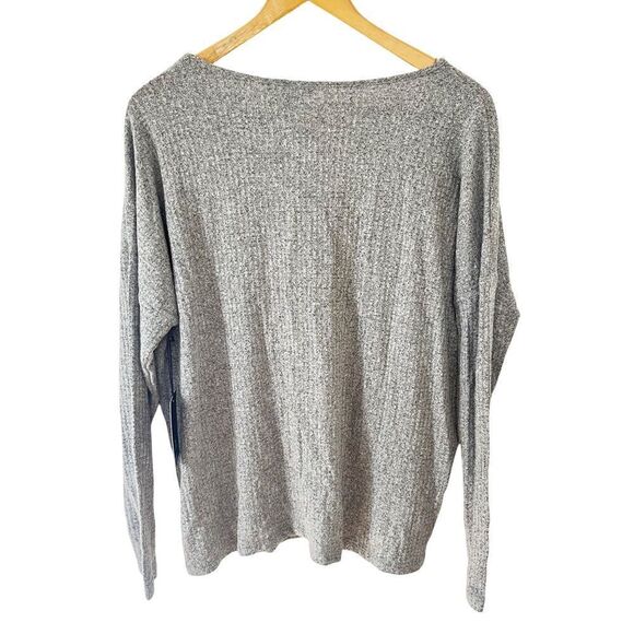 NWT Jules & Leopold Grey Knit Ribbed V-neck Long Sleeve T-shirt - Picture 2 of 6